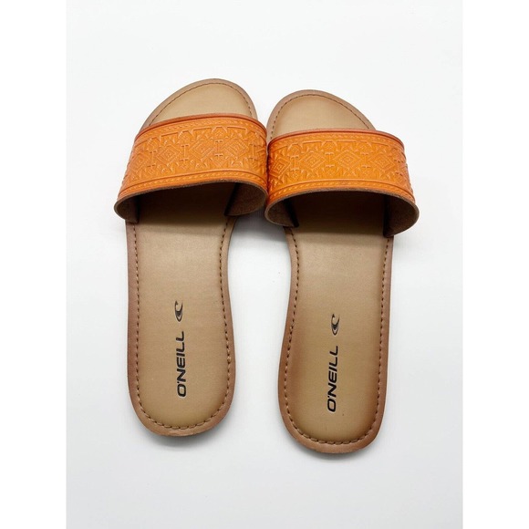 O’Neill Crisp Orange Aztec Embossed Slip On Womens Sandals Size 9 Slides - Picture 5 of 10